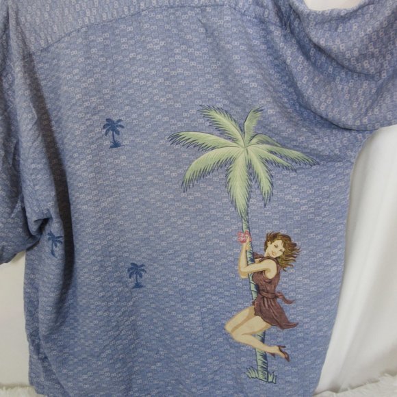 Tommy Bahama Pinup Girl Short Sleeve 100% Silk Button Up Shirt Blue Size XL - Picture 7 of 10